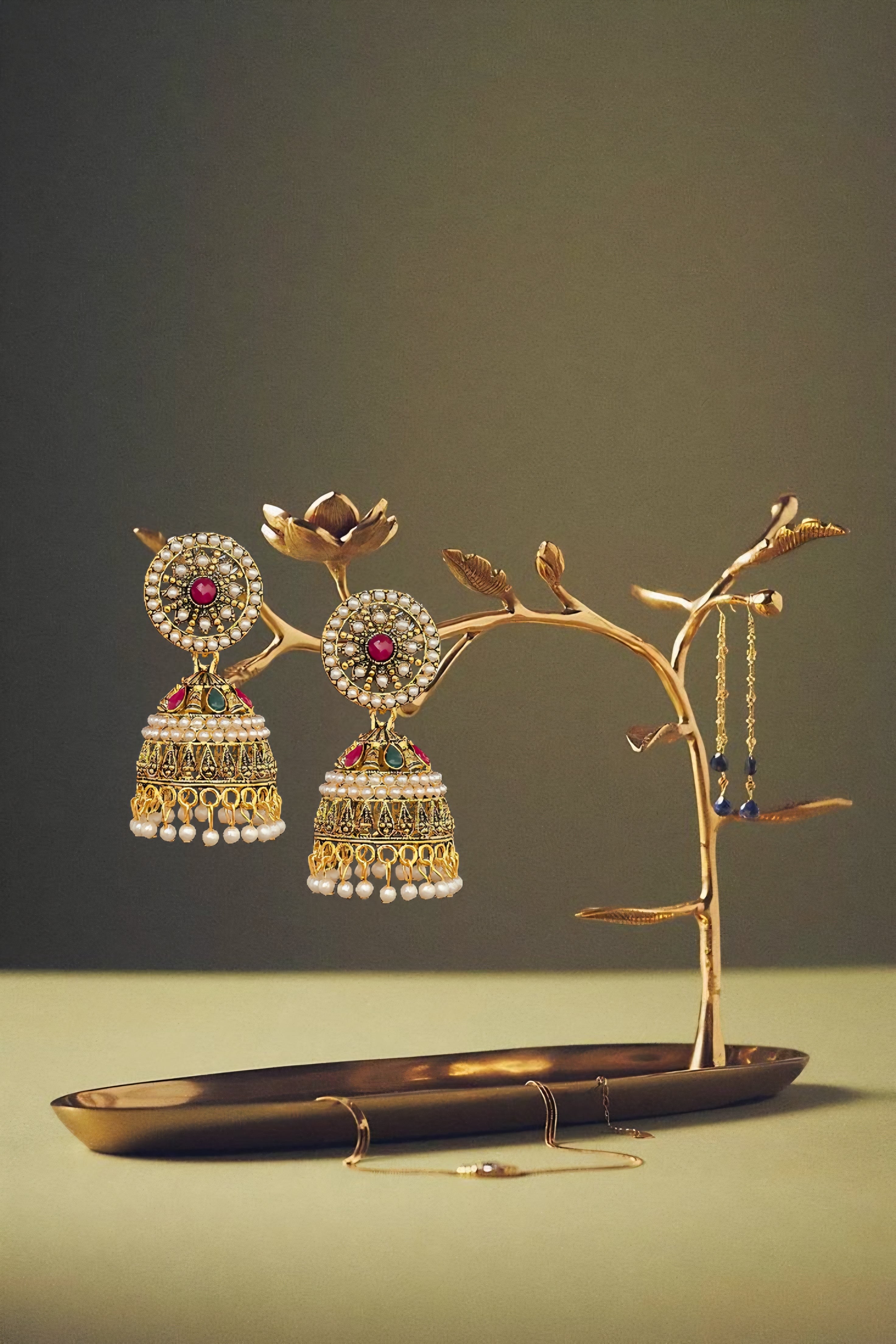 Traditional Ethnic Gold-Plated Big Oxidized Jhumki Earrings with Pearl