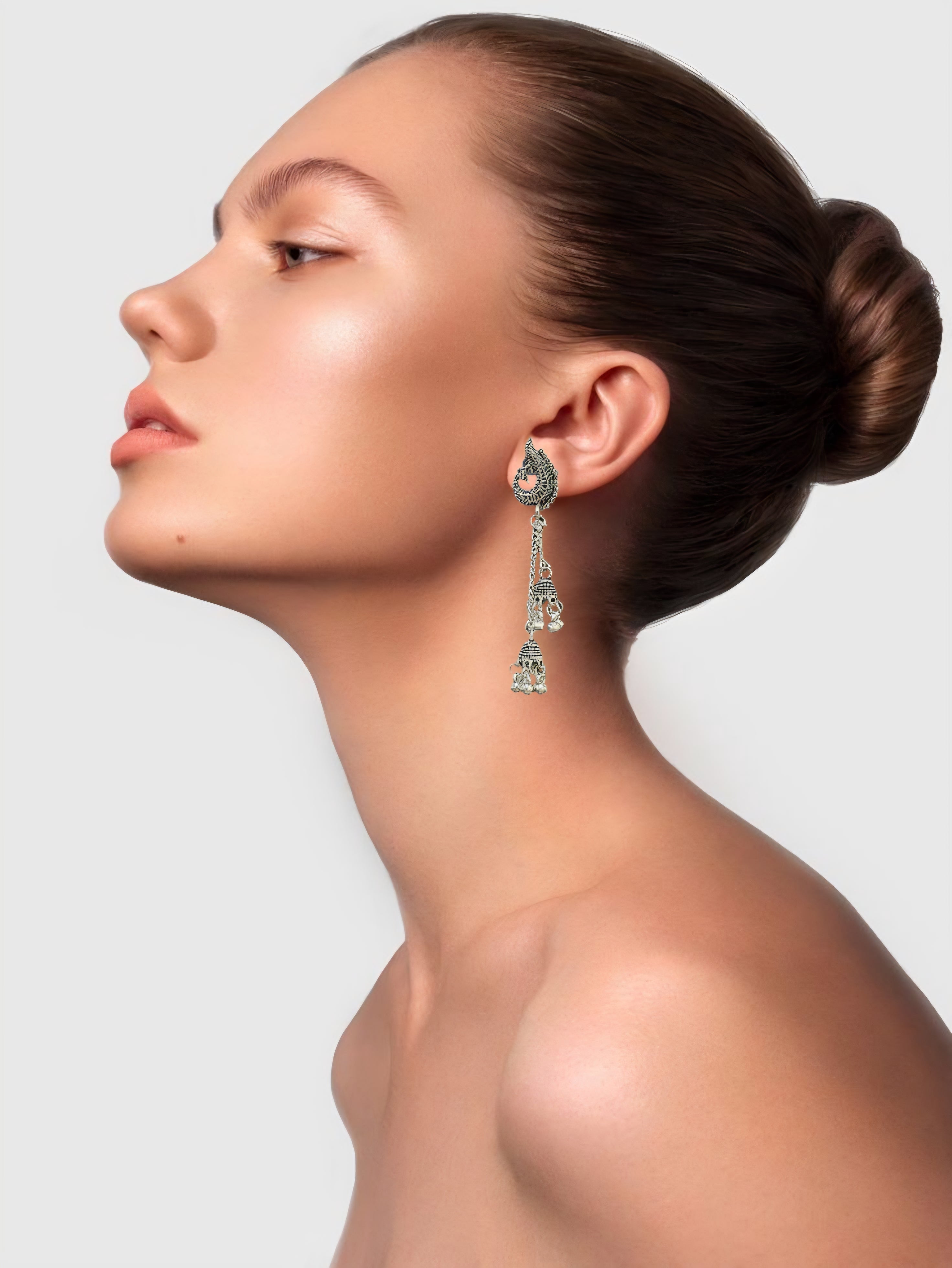 Oxidized Silver Plated Peacock Drop Jhumki Earrings for Girs and Women