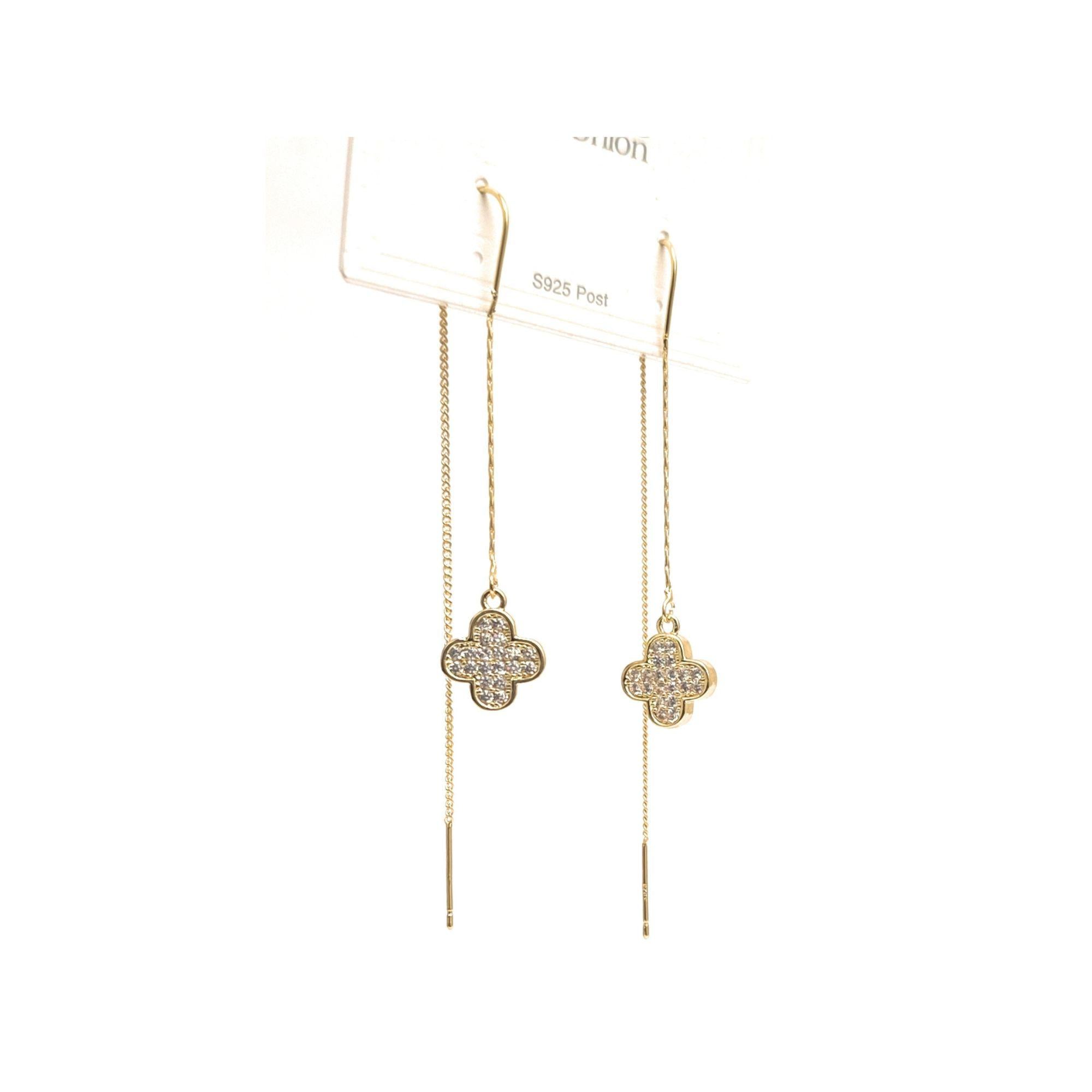 Enmode Latest Stylish Clover Cubic Zirconia Long Drop Earring for Women and Girls