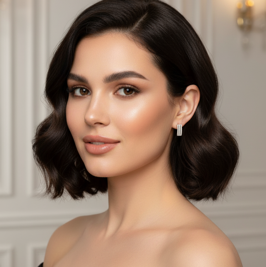 Silver-Toned Cubic Zirconia Stud Earrings