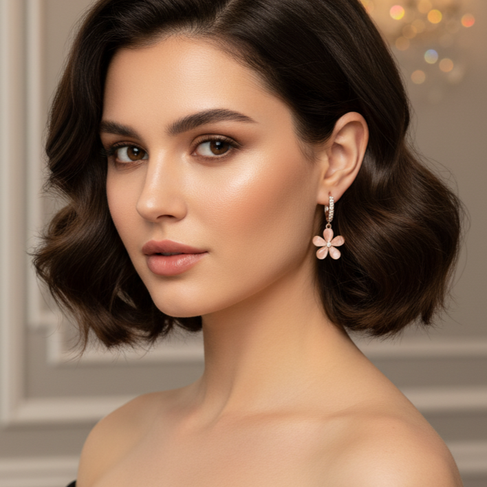 Floral Drop Earrings with Stone Embellishment