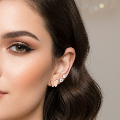 Rose Gold Butterfly Stud Earrings Set