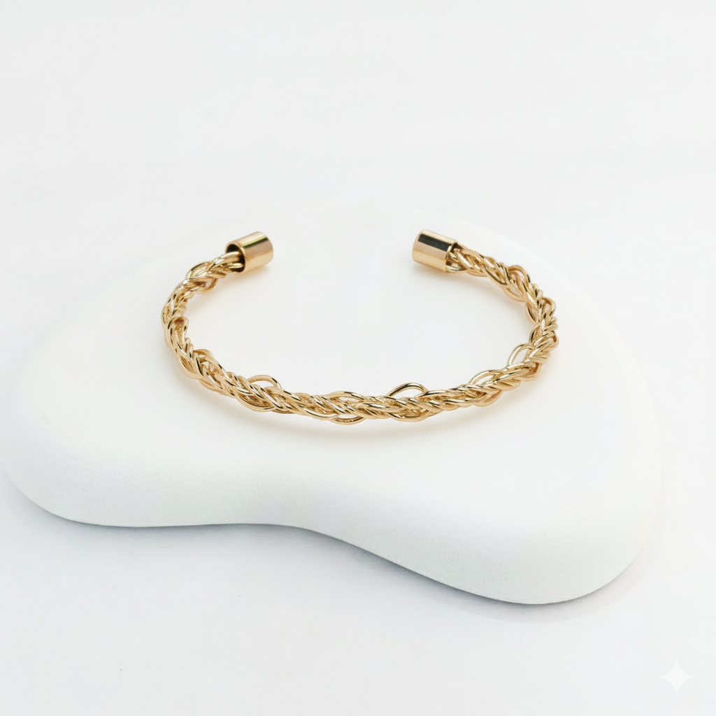 18k Gold Plated Twisted Rope Design Open Cuff Bracelet