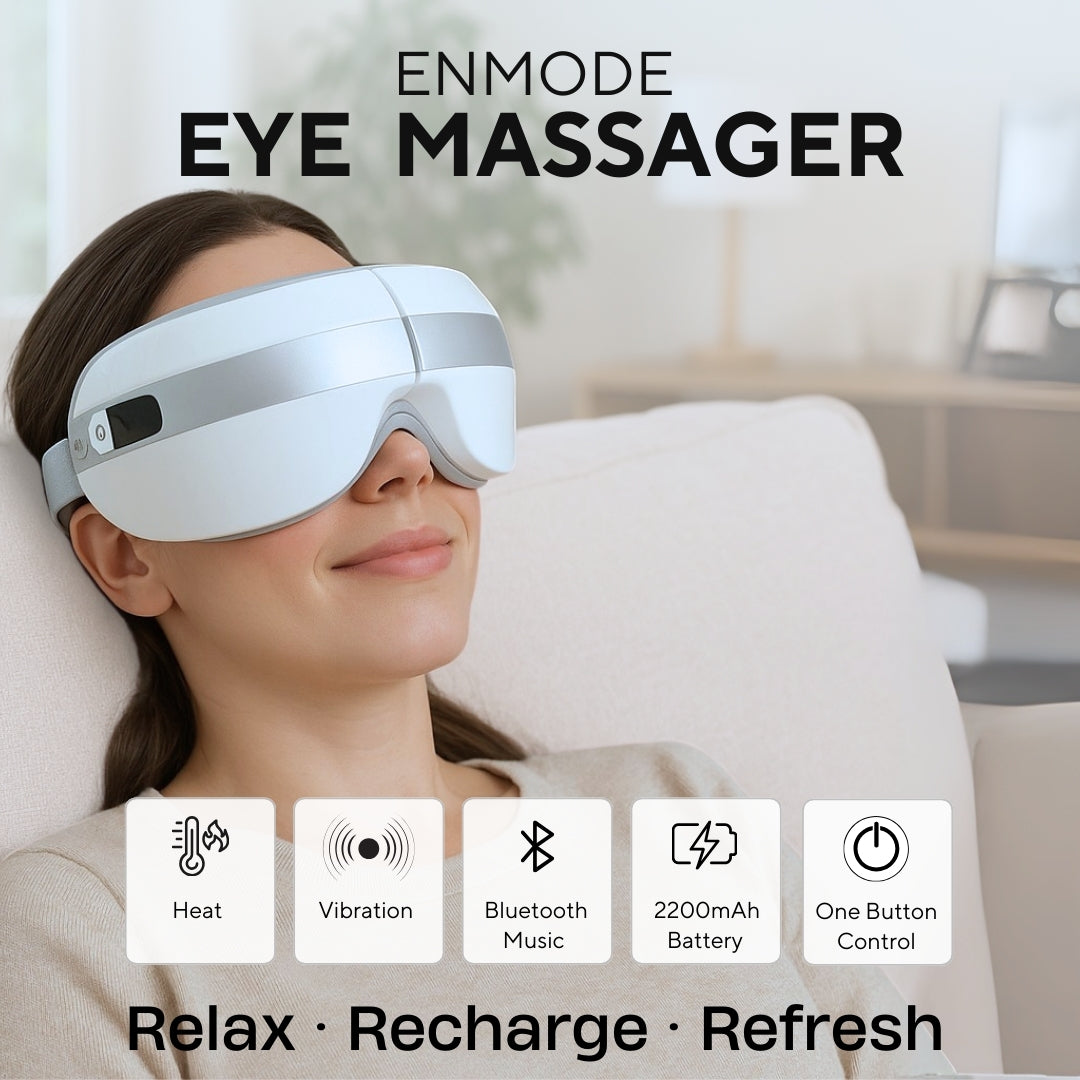 Enmode Smart Eye Massager with Heat, Air Compression & Bluetooth Music | 5 Massage Modes, Rechargeable 2200 mAh Battery, Soft PU Leather | Eye Therapy for Dark Circles, Headache Relief, Relaxation & Better Sleep (White)