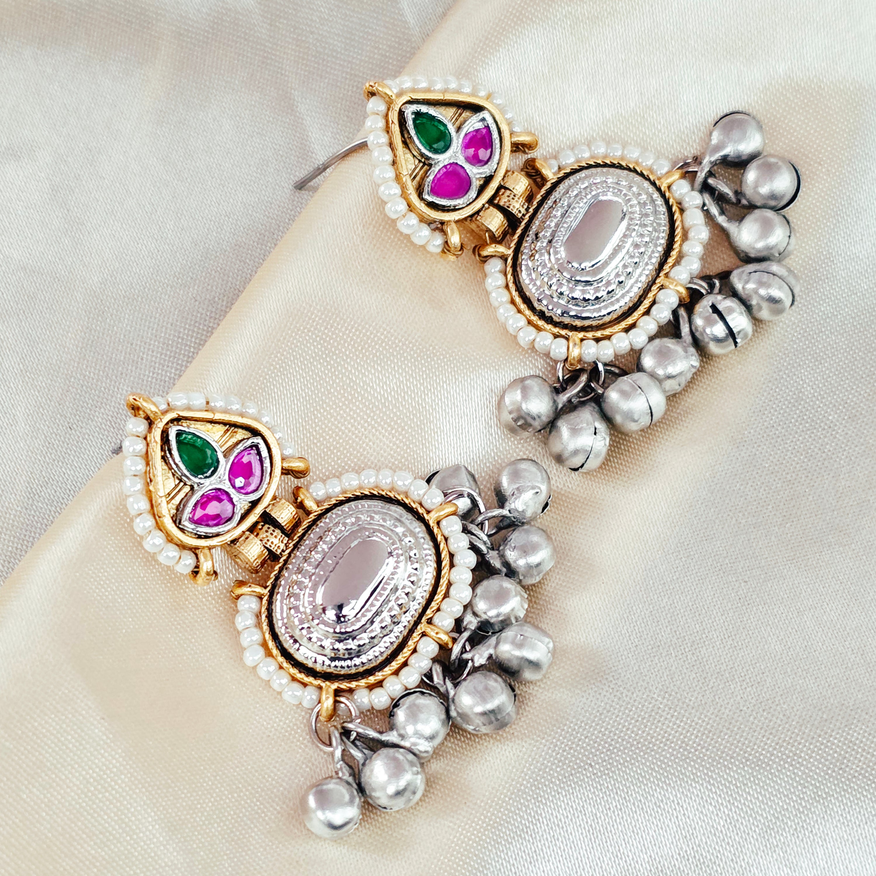 Enmode Fashion Jewellery Antique Gold & Silver Pearl Enamel Dangle Earrings for Women