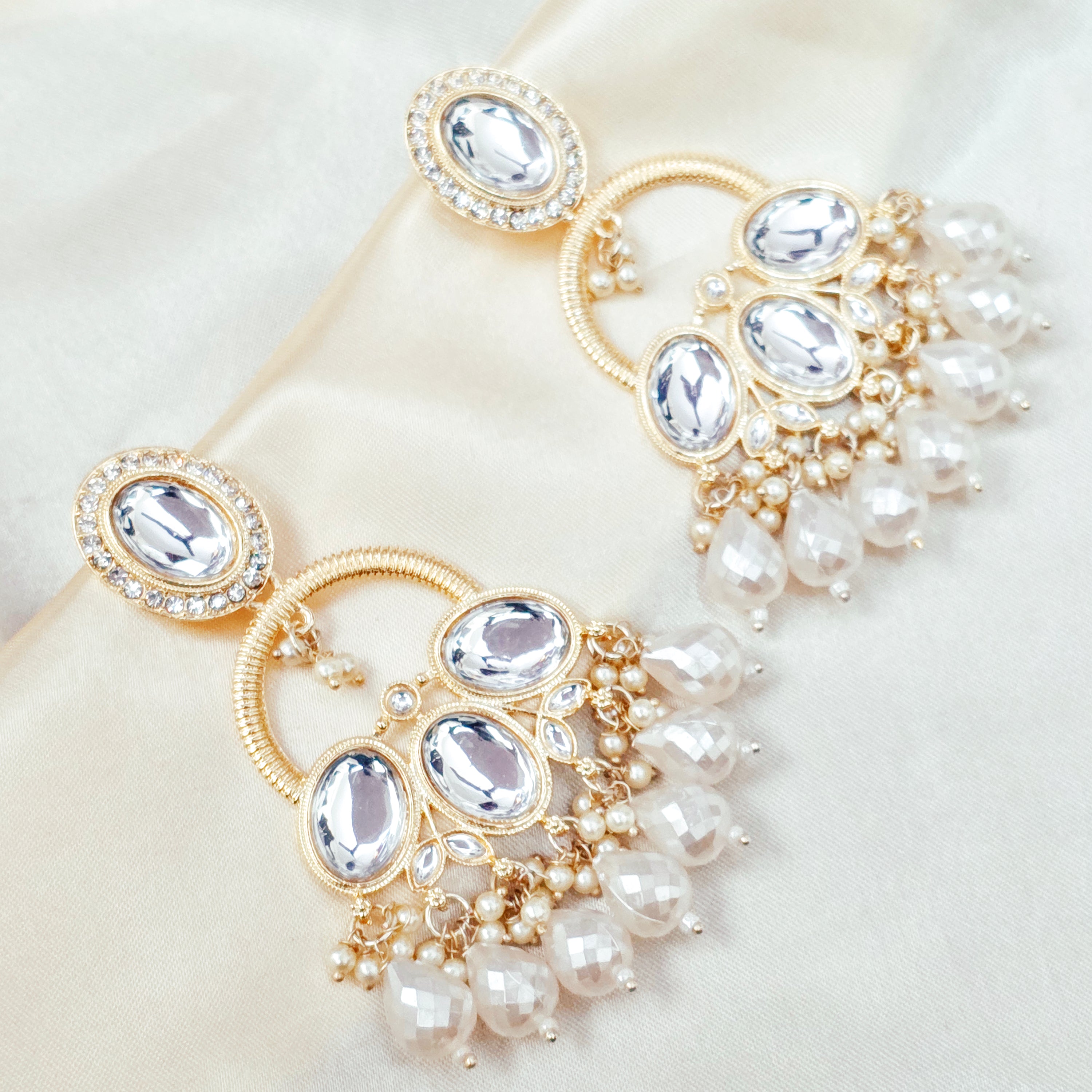 Enmode Fashion Jewellery Gold Plated Contemporary Kundan & Pearl Dangle Earrings for Women