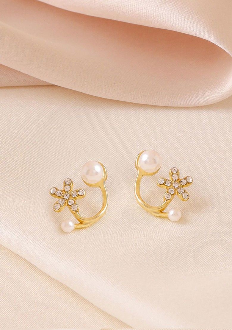 Enmode Latest Stylish Pearl Flower Stud Cuff Earring for Women and Girls
