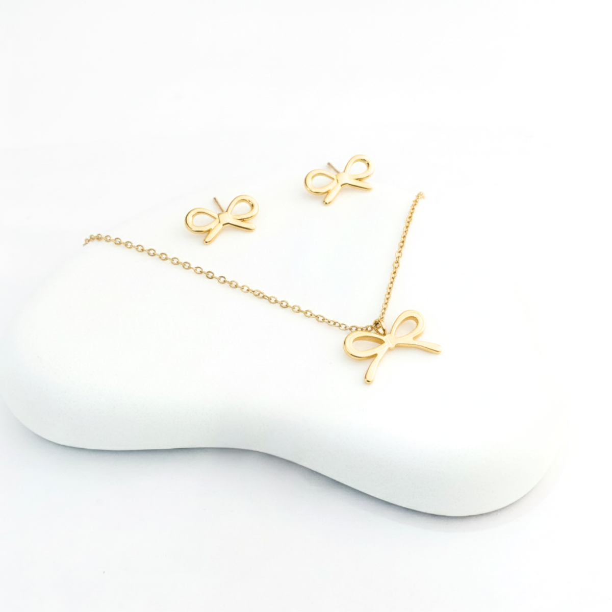 Gold-Plated Bow Necklace Set with Earrings for Women