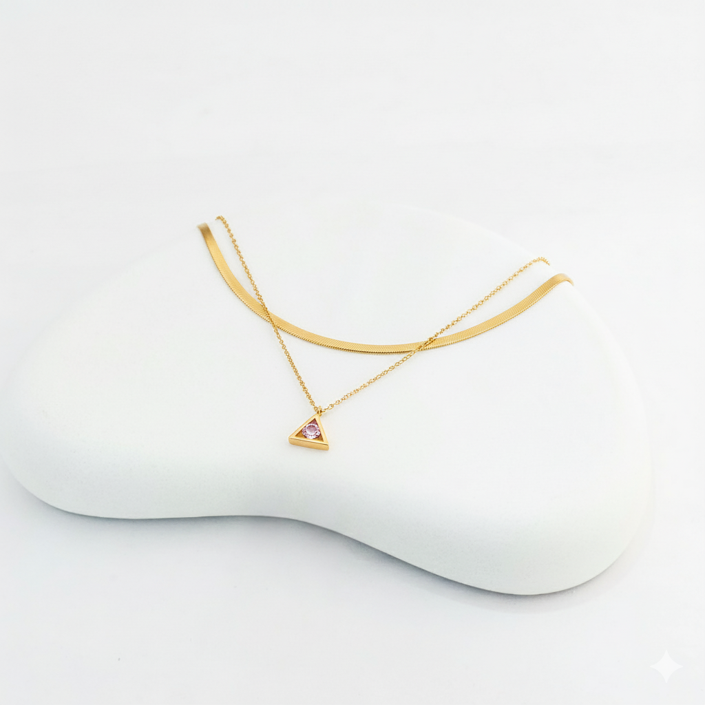 18k Gold Plated Double Chain Diamond Pendant