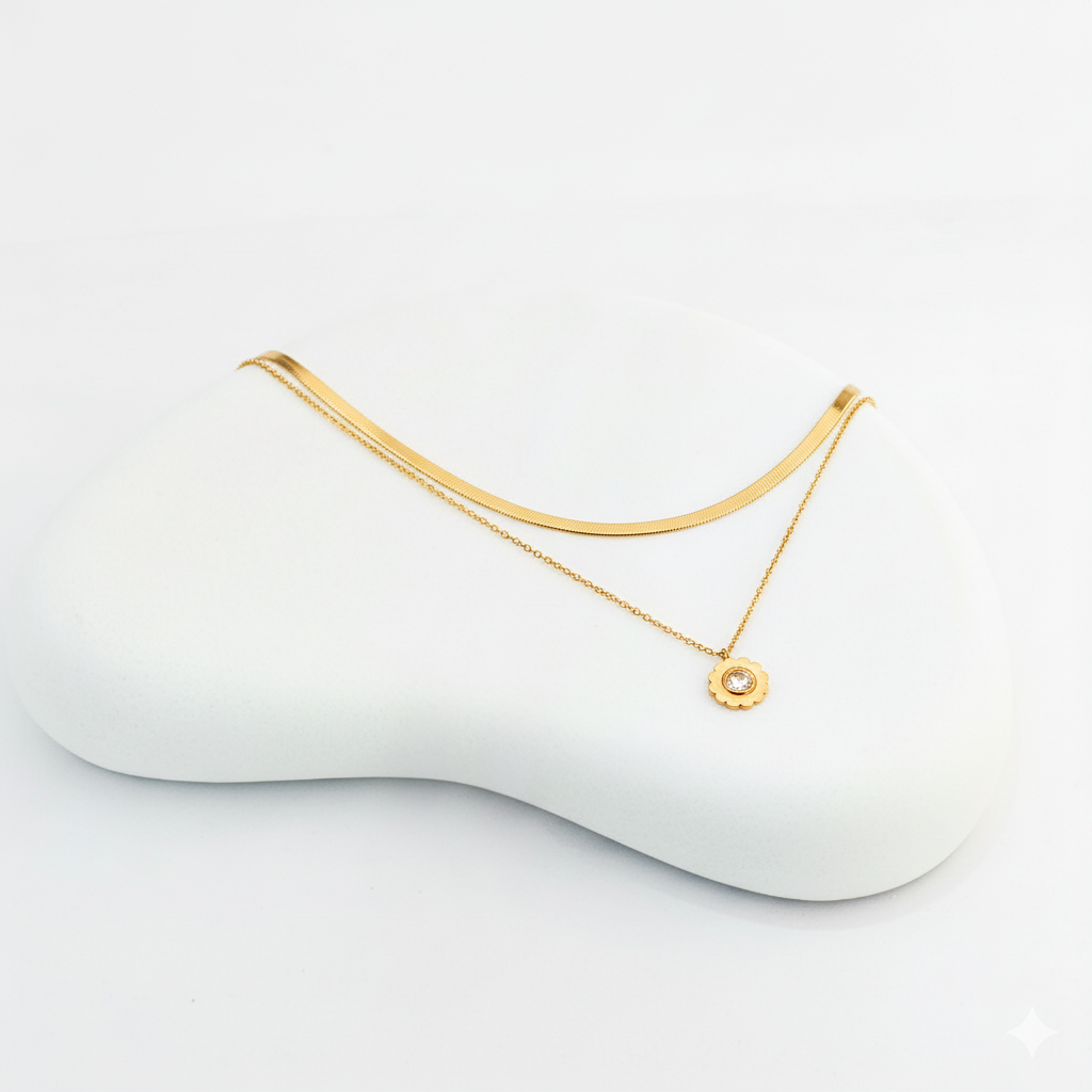 18k Gold Plated Double Chain Diamond Pendant