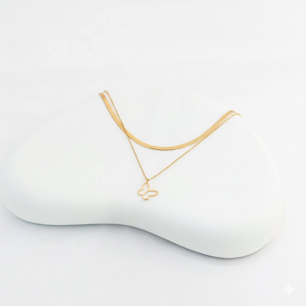 18k Gold Plated Double Chain Butterfly Pendant