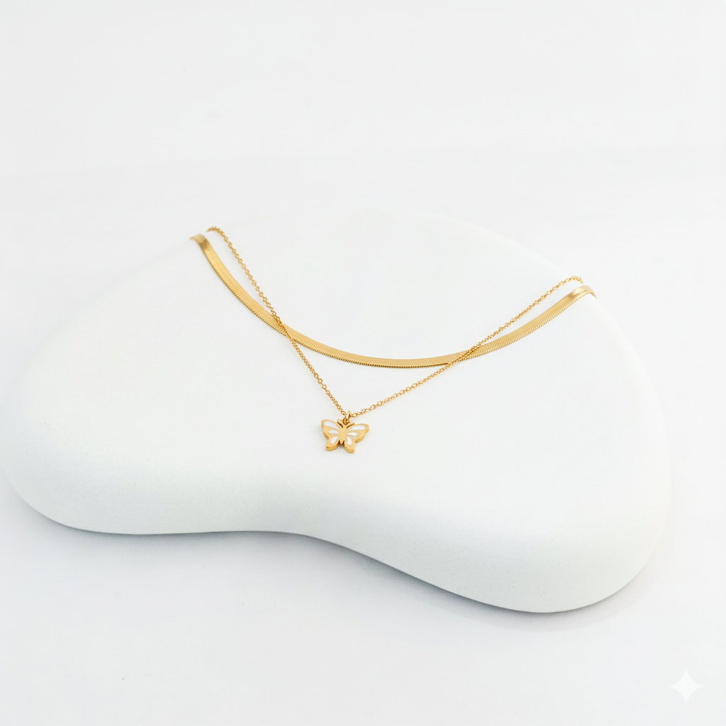 18k Gold Plated Double Chain Butterfly Pendant