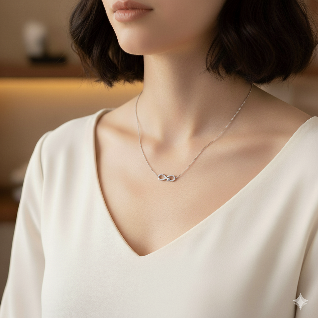 Silver Plated AD Infinity Chain Pendant
