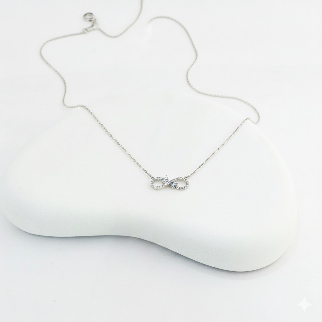 Silver Plated AD Infinity Chain Pendant