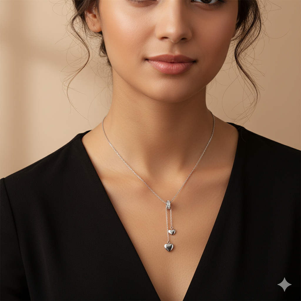 Silver Plated AD Heart Chain Pendant