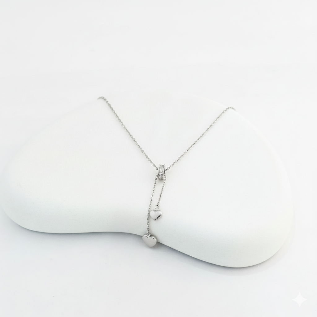 Silver Plated AD Heart Chain Pendant