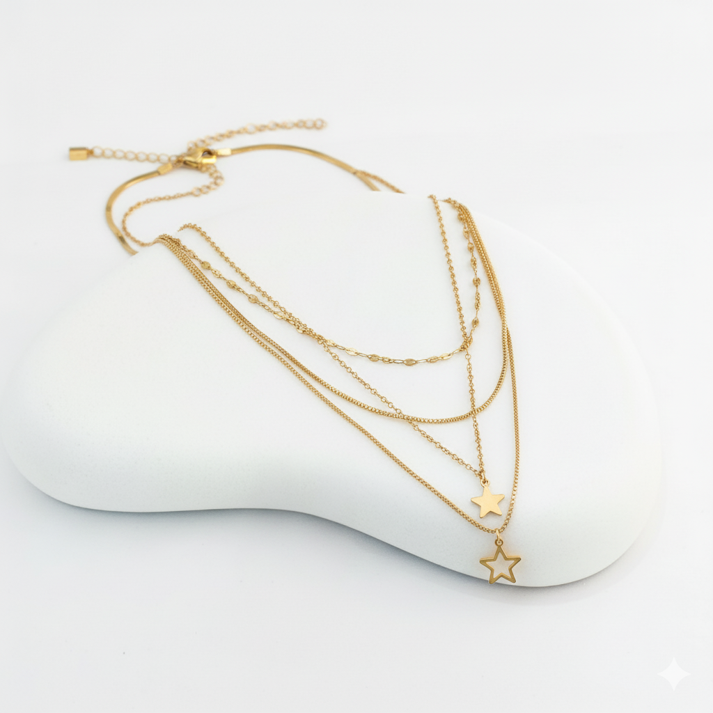 18k Gold Plated 4 Layer Star Chain Pendant