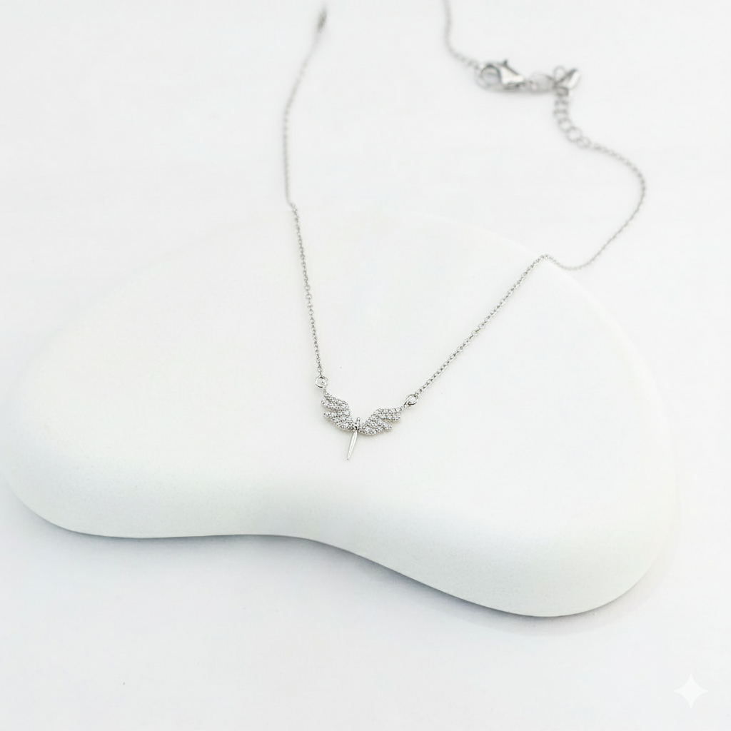 Silver Plated Angel Wings AD Chain Pendant