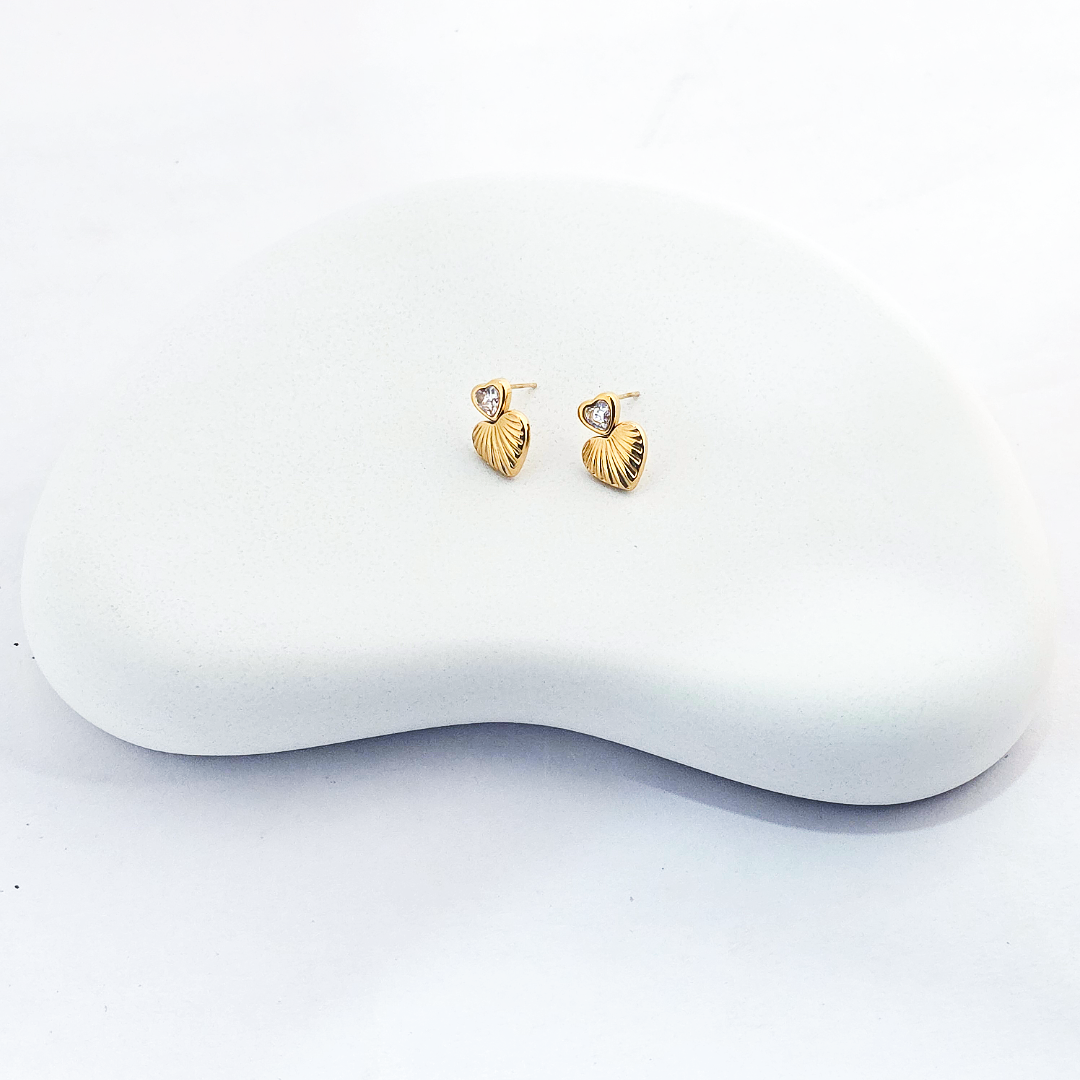 Gold Plated Anti-Tarnish White Diamond  Heart Mini Stud Earring