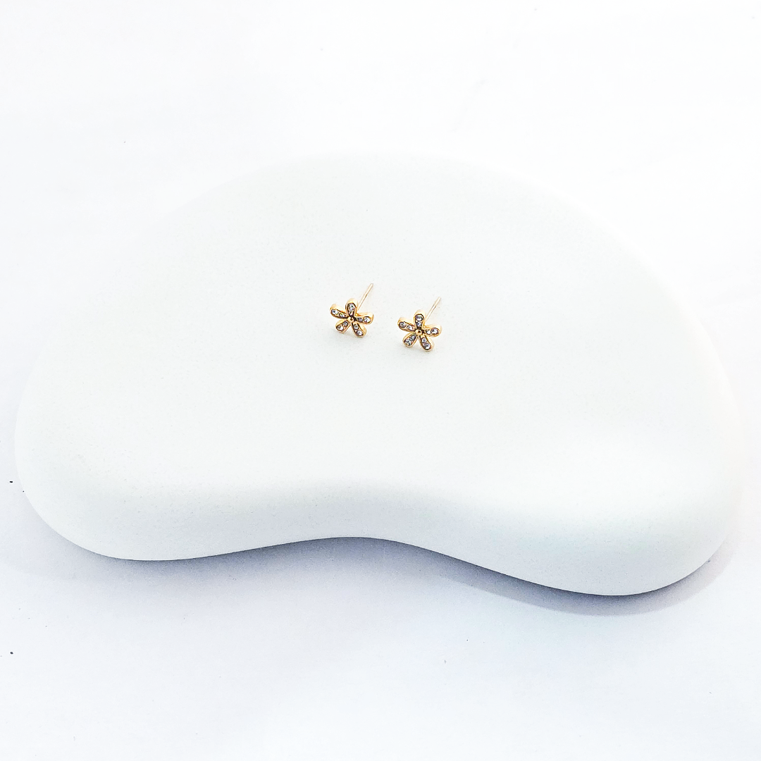 Gold Plated Anti-Tarnish Floral White Diamond Mini Stud Earring