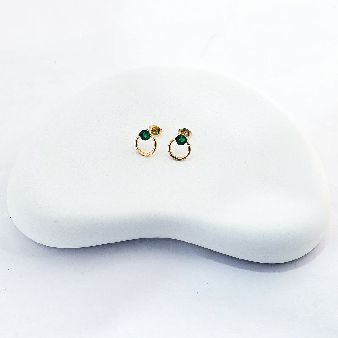 Gold Plated Anti-Tarnish Green Diamond Mini Stud Earring