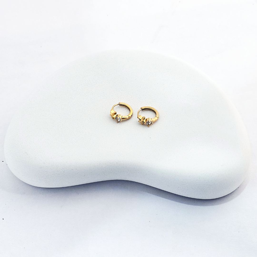 Gold Plated Anti-Tarnish Green Diamond Mini Stud Hoop Earring