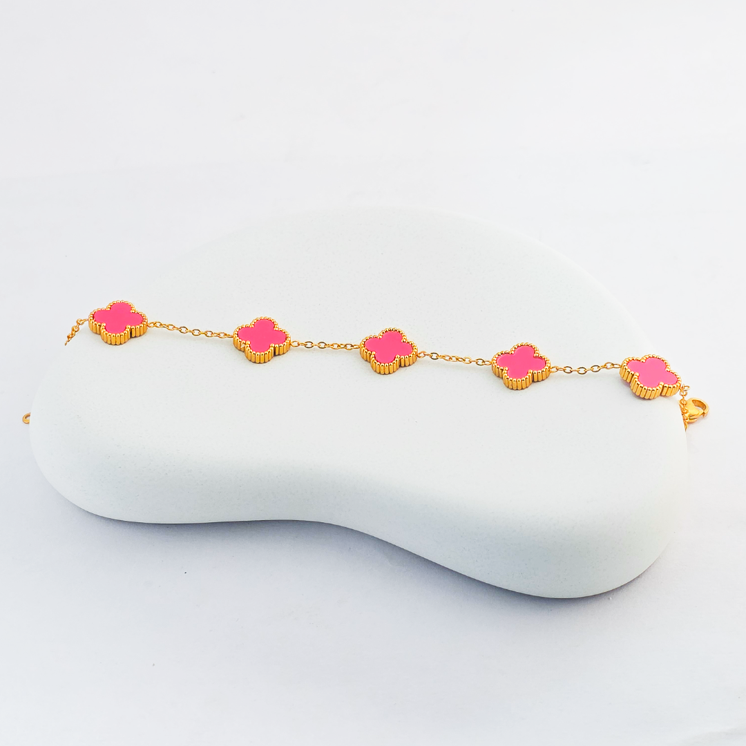 Anti Tarnish Pink Clover Bracelets