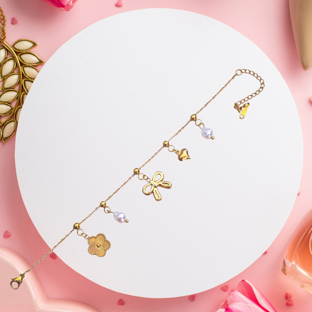 Clover Bow and Pearl Charm Bracelets