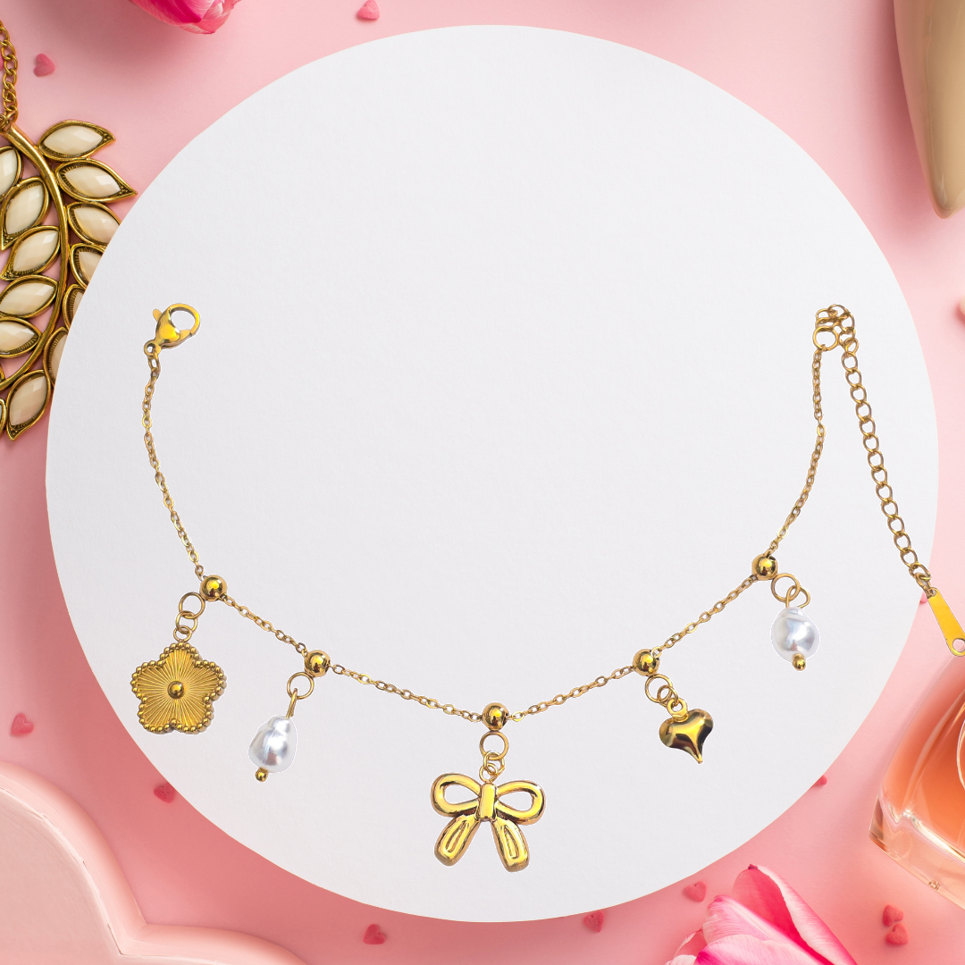 Clover Bow and Pearl Charm Bracelets