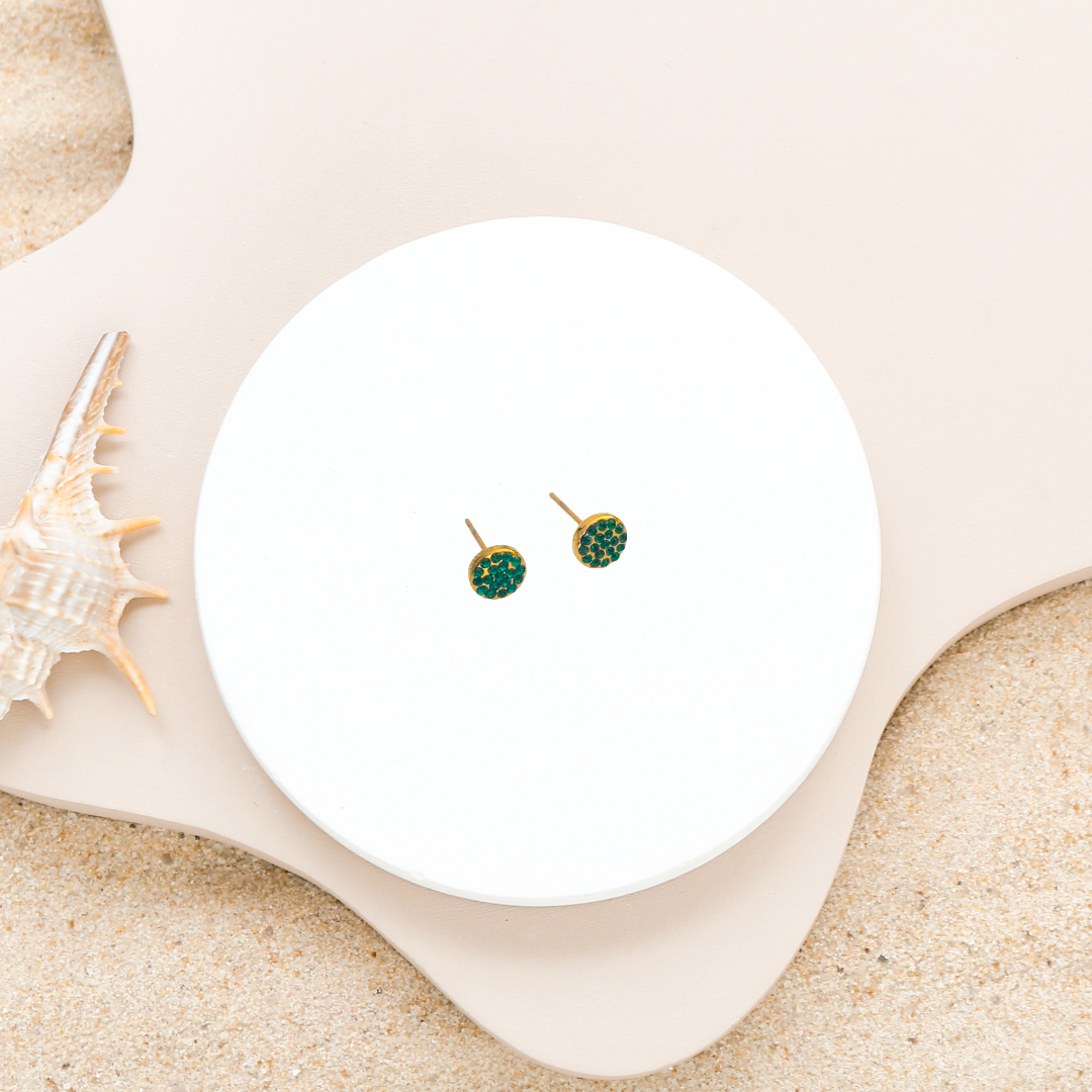 Gold Plated Anti-Tarnish Green Diamond Mini Stud Earring
