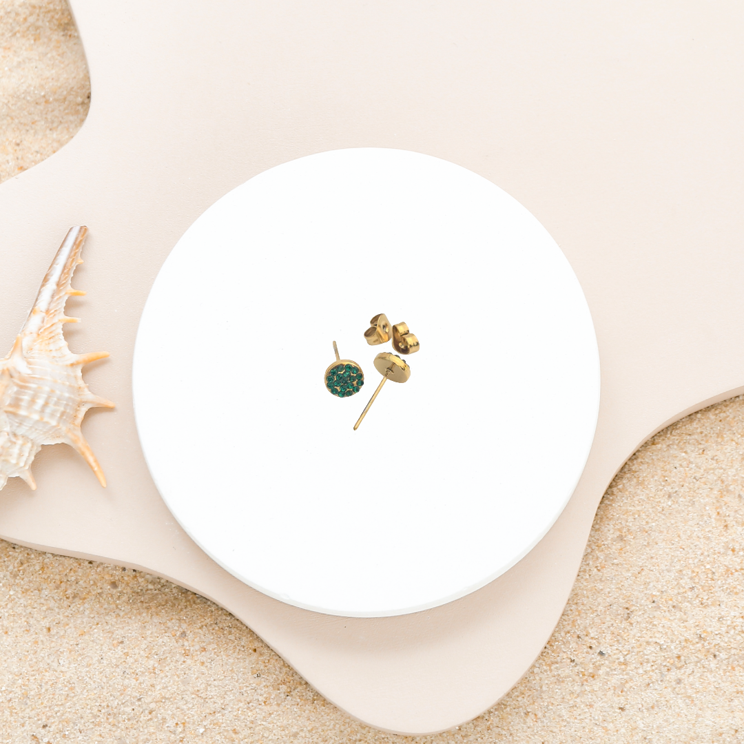 Gold Plated Anti-Tarnish Green Diamond Mini Stud Earring