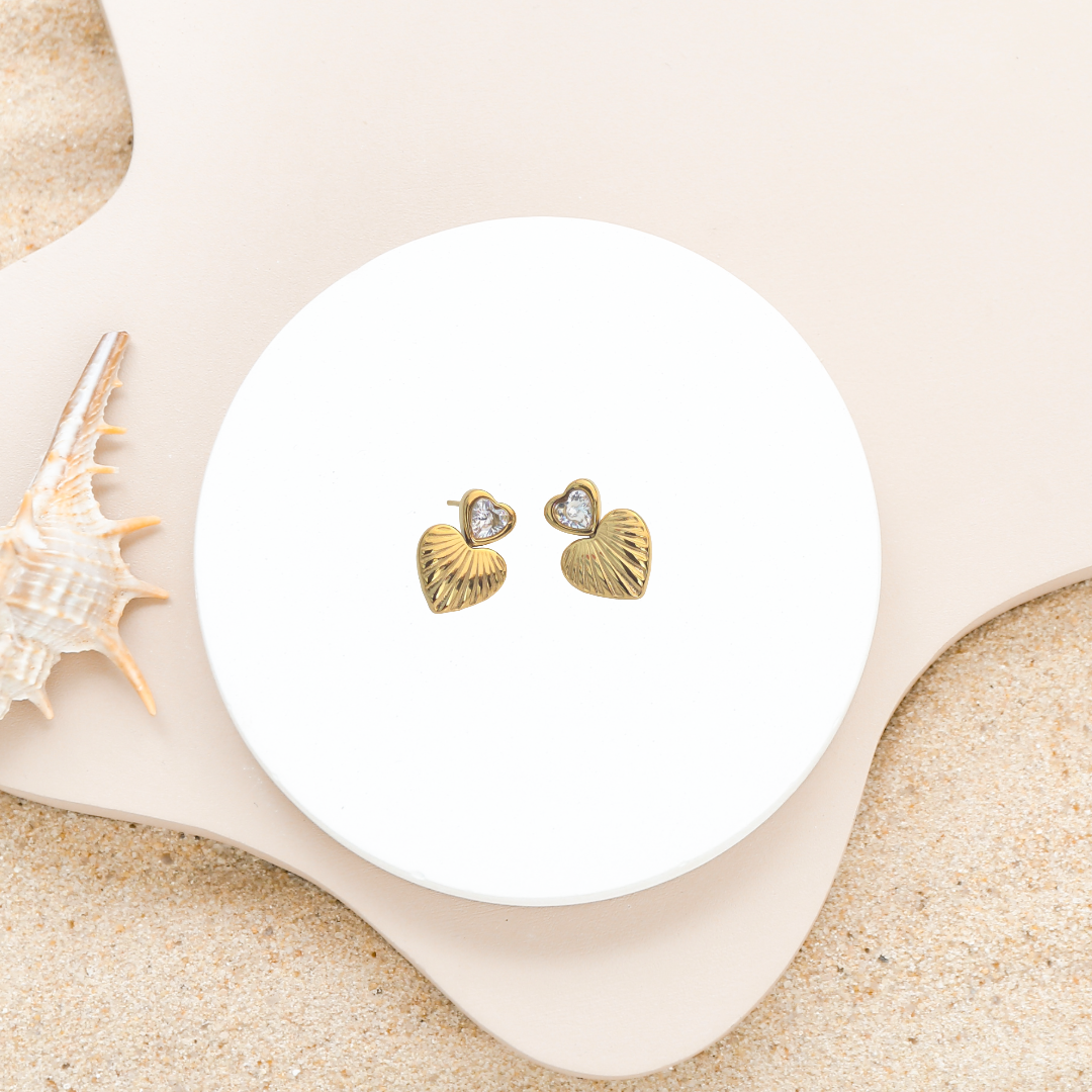 Gold Plated Anti-Tarnish White Diamond  Heart Mini Stud Earring
