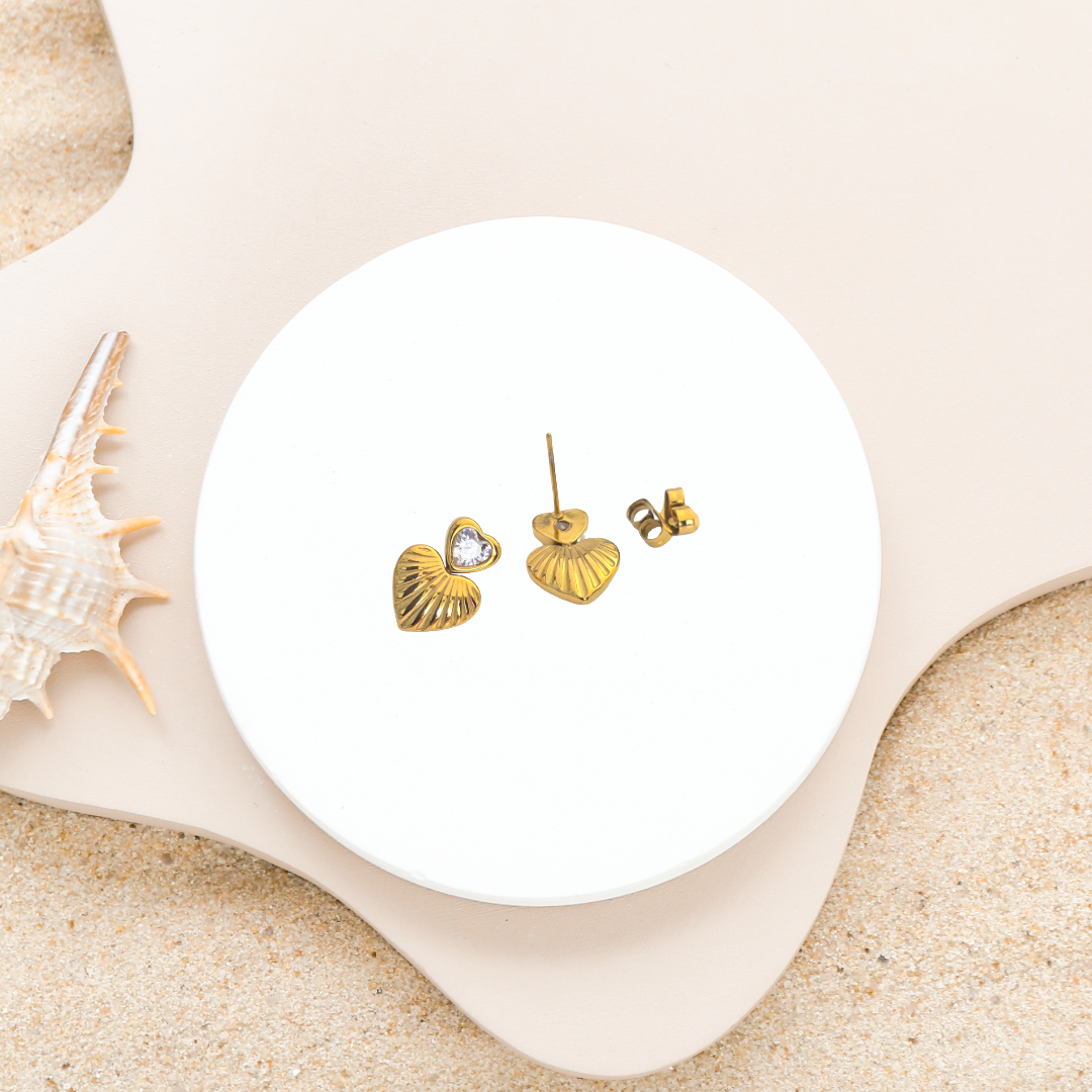 Gold Plated Anti-Tarnish White Diamond  Heart Mini Stud Earring