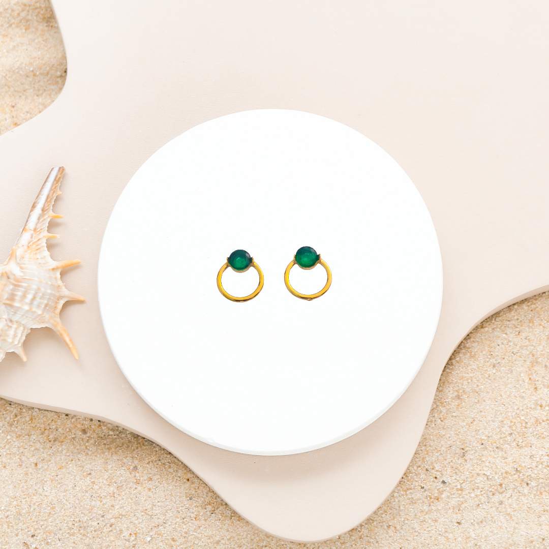 Gold Plated Anti-Tarnish Green Diamond Mini Stud Earring