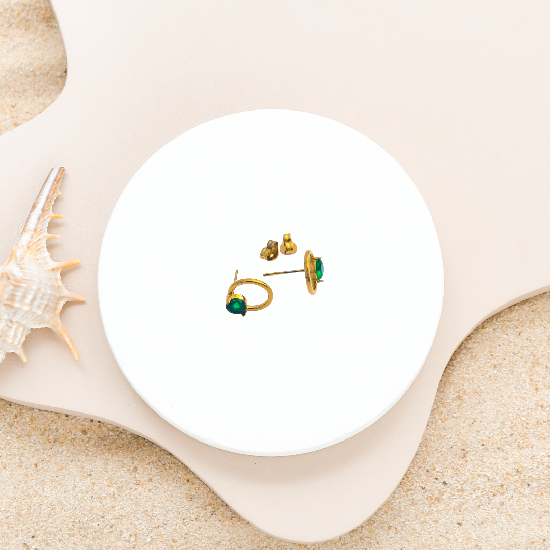 Gold Plated Anti-Tarnish Green Diamond Mini Stud Earring