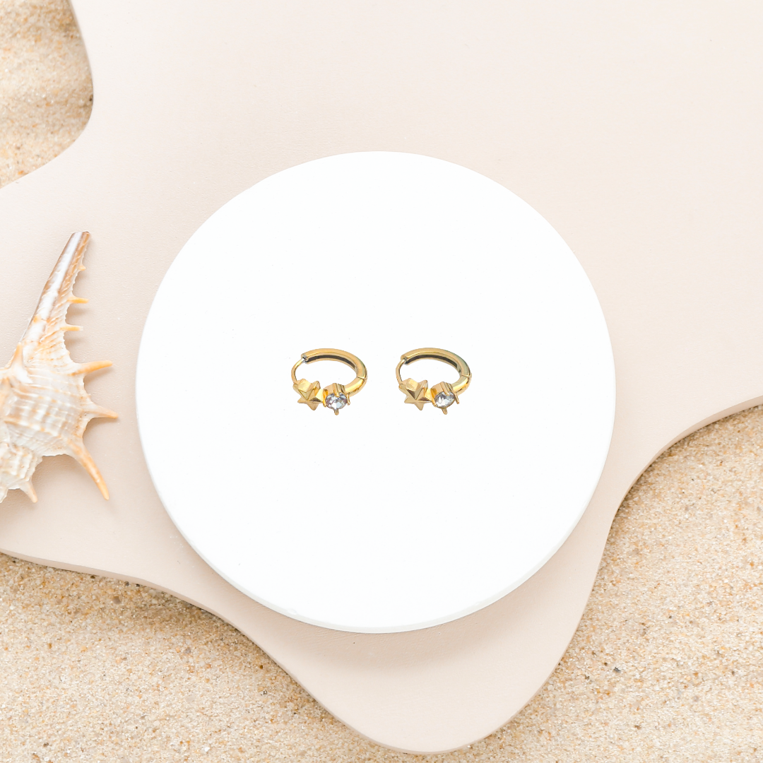 Gold Plated Anti-Tarnish Green Diamond Mini Stud Hoop Earring