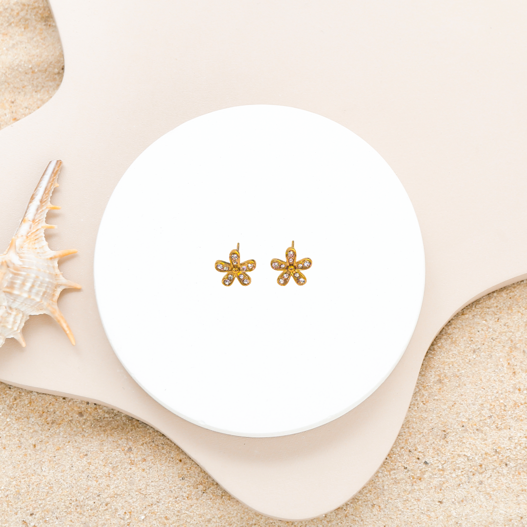 Gold Plated Anti-Tarnish Floral White Diamond Mini Stud Earring