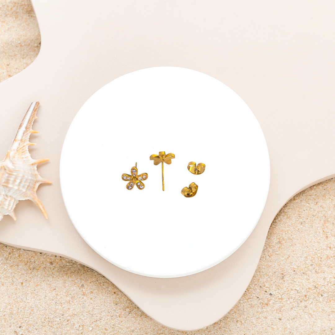 Gold Plated Anti-Tarnish Floral White Diamond Mini Stud Earring
