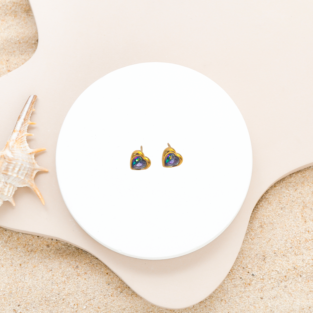 Gold Plated Anti-Tarnish Heart Green Diamond Mini Stud Earring