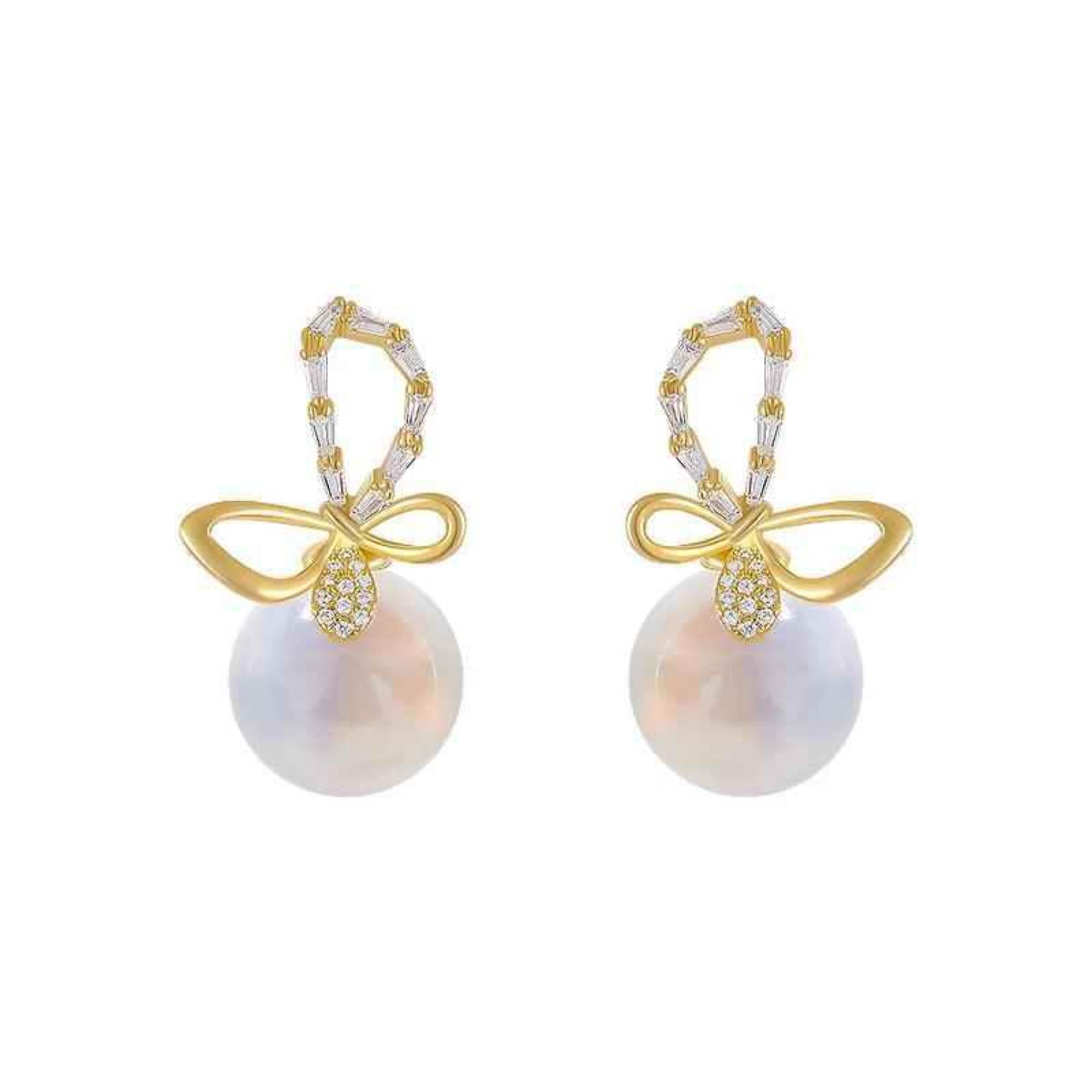 Enmode Latest Stylish Butterfly Charm Gold-Plated Zircon Pearl Earring for Women and Girls