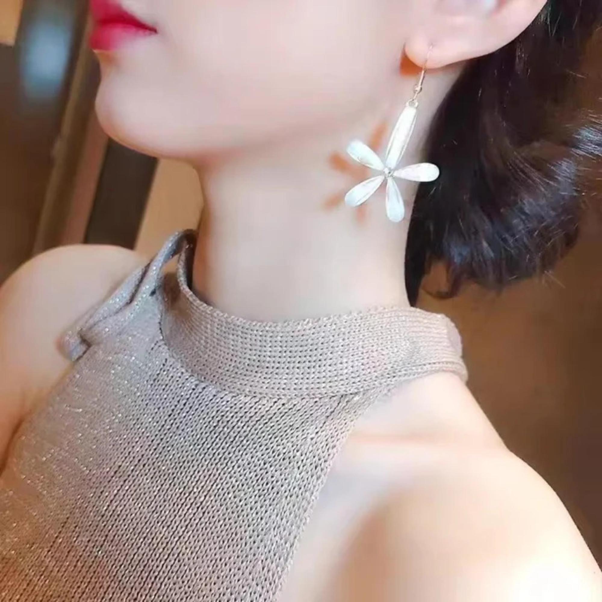Enmode Latest Stylish Crystal Gold-toned Flower Drop Earring for Women and Girls
