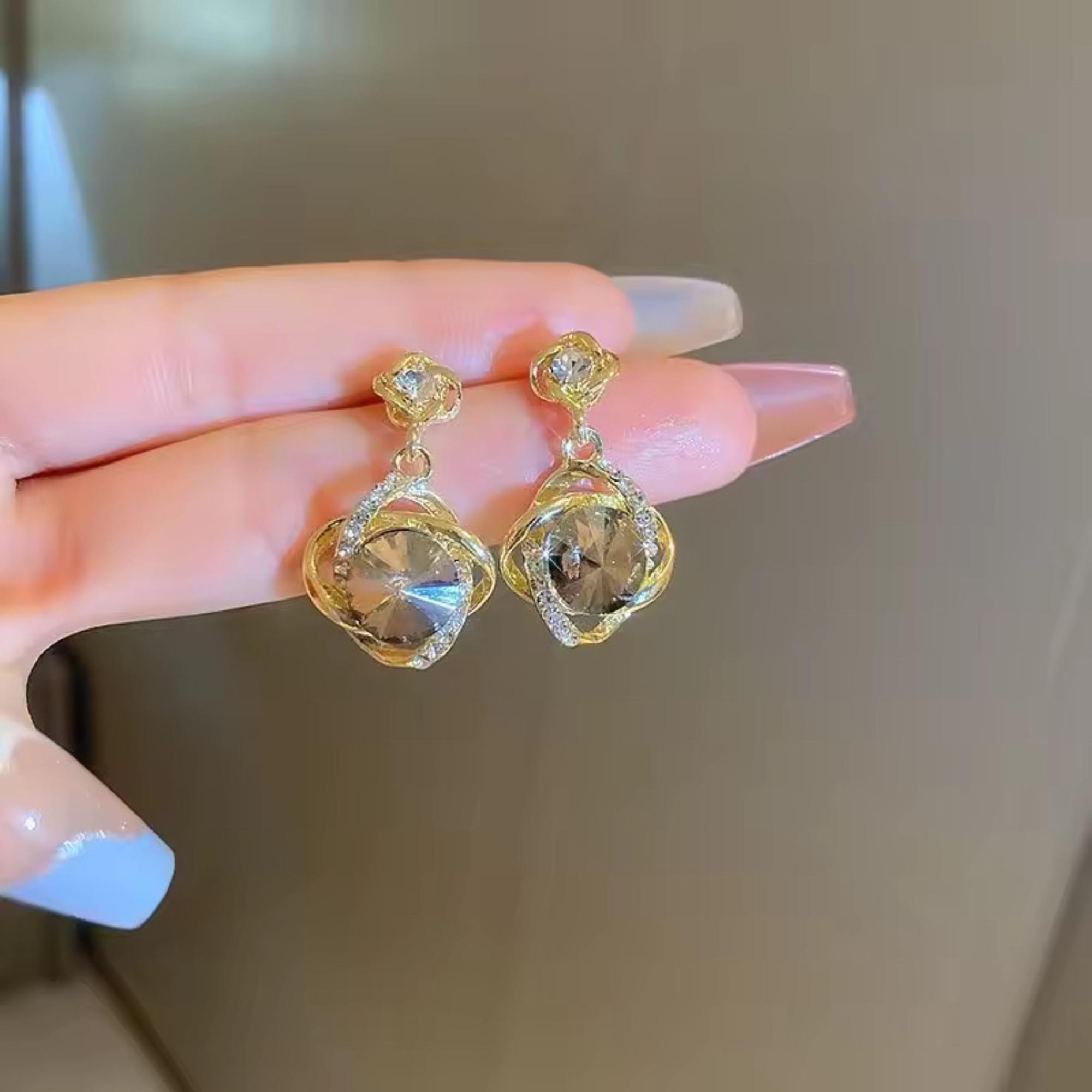 Enmode Latest Stylish Gold Plated Crystal Diamond Drop Earring for Women and Girls