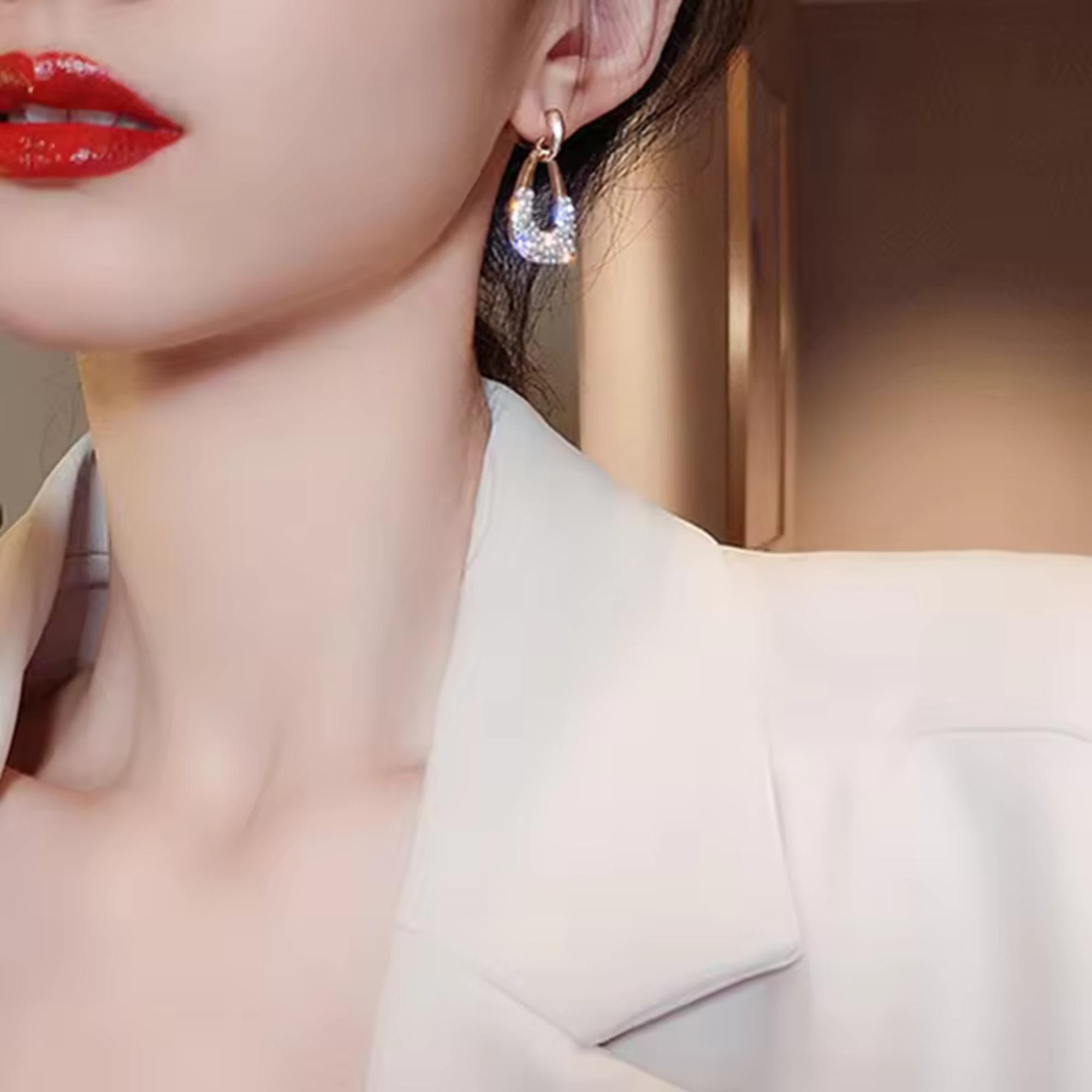 Enmode Latest Stylish Zircon Pearl Exquisite Simple  Water Drop Shape Earring for Women and Girls