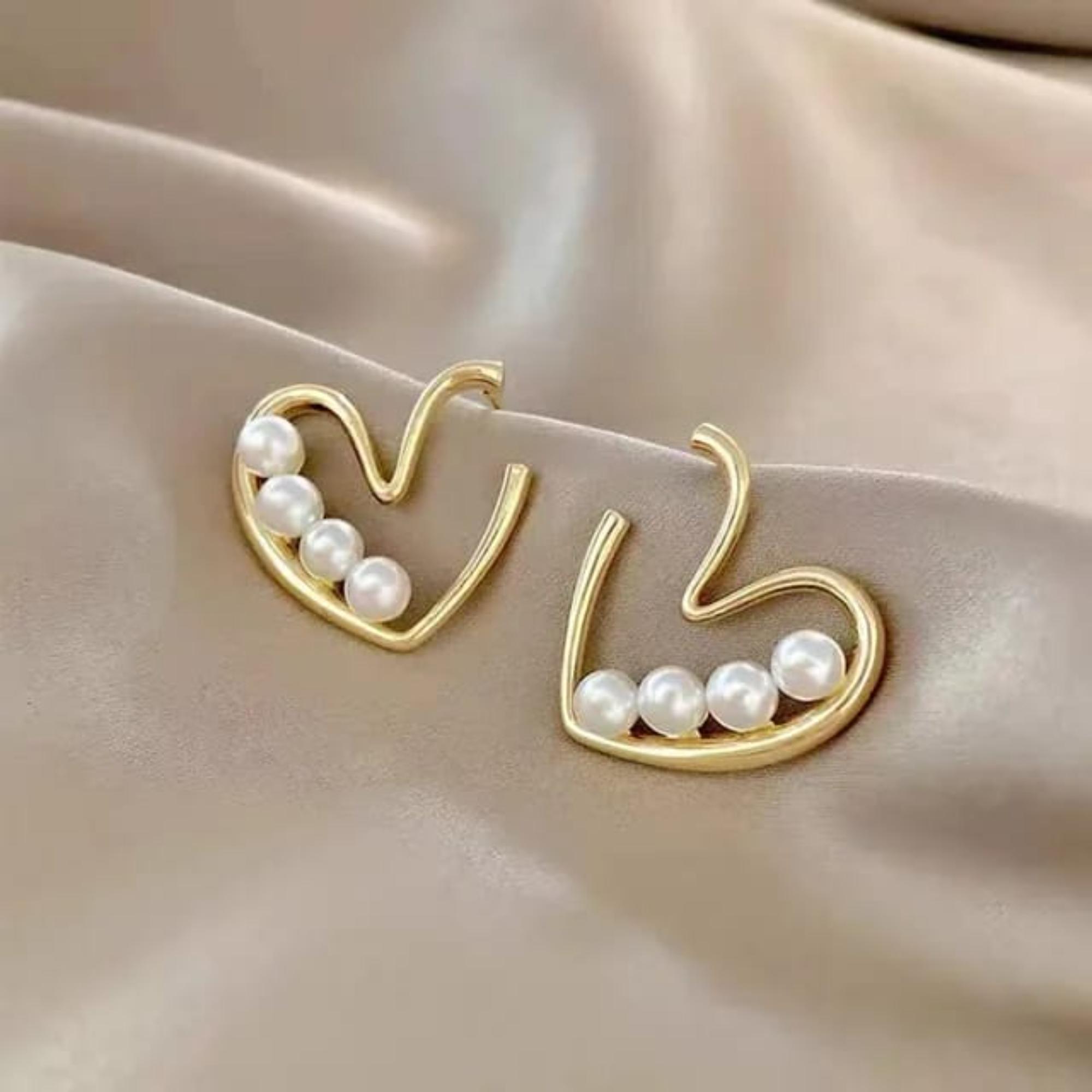 Enmode Latest Stylish Cute Pearl Heart Stud Earring for Women and Girls