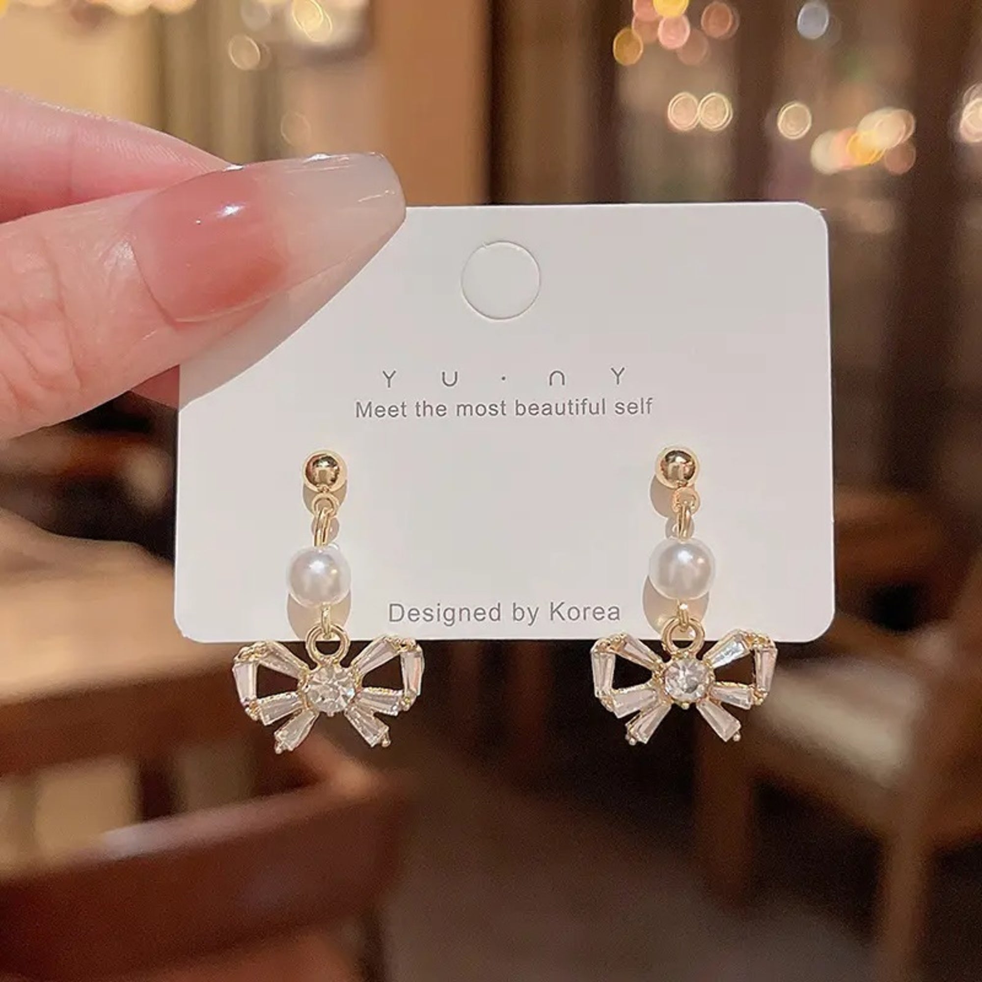 Enmode Latest Stylish Bowknot Luxury Zircon Pearl Statement Earring for Women and Girls