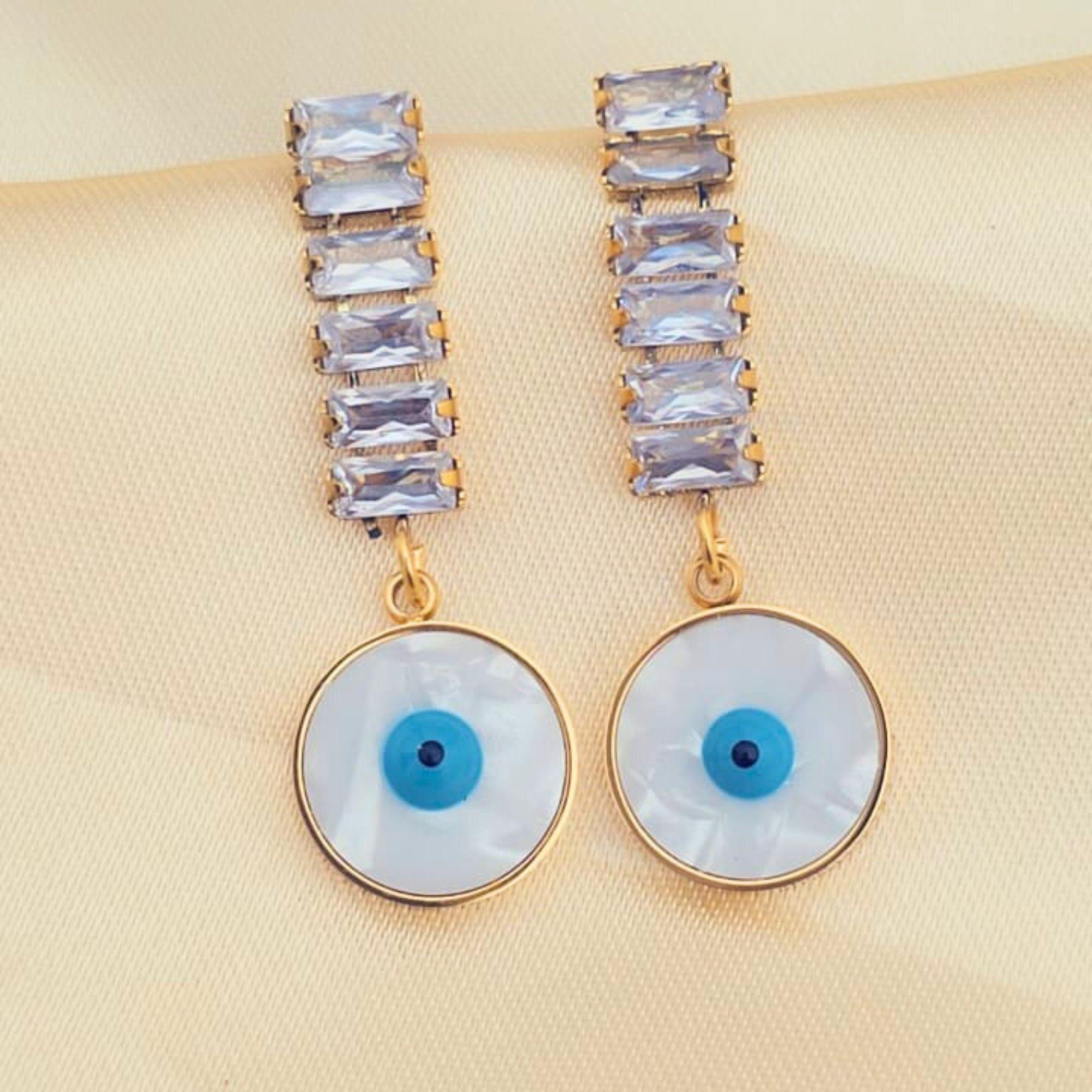 Enmode Latest Stylish Anti-Tarnish 18k Gold Plated Stainless Steel  Demon Eyes Zircon Drop Earring for Women and Girls