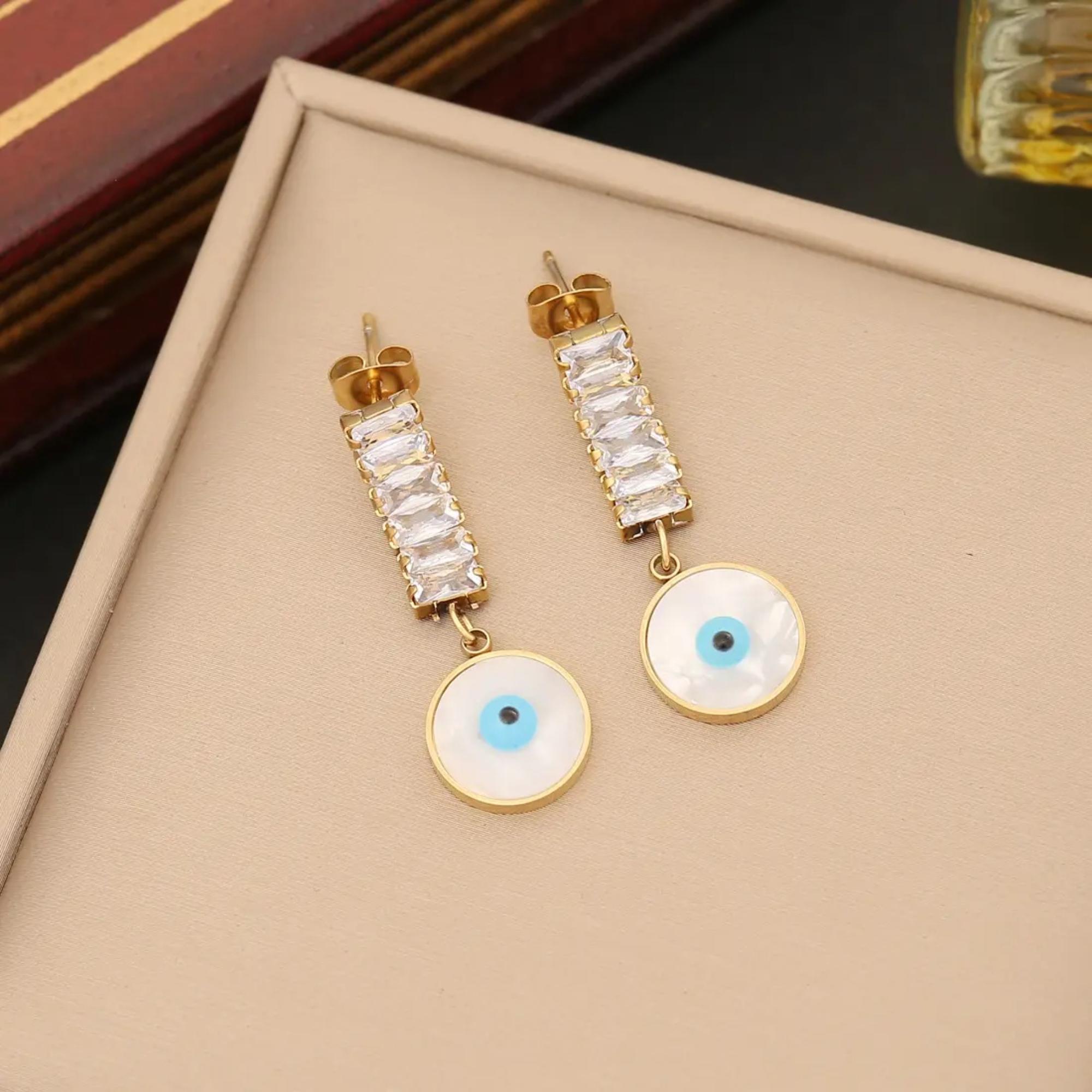 Enmode Latest Stylish Anti-Tarnish 18k Gold Plated Stainless Steel  Demon Eyes Zircon Drop Earring for Women and Girls