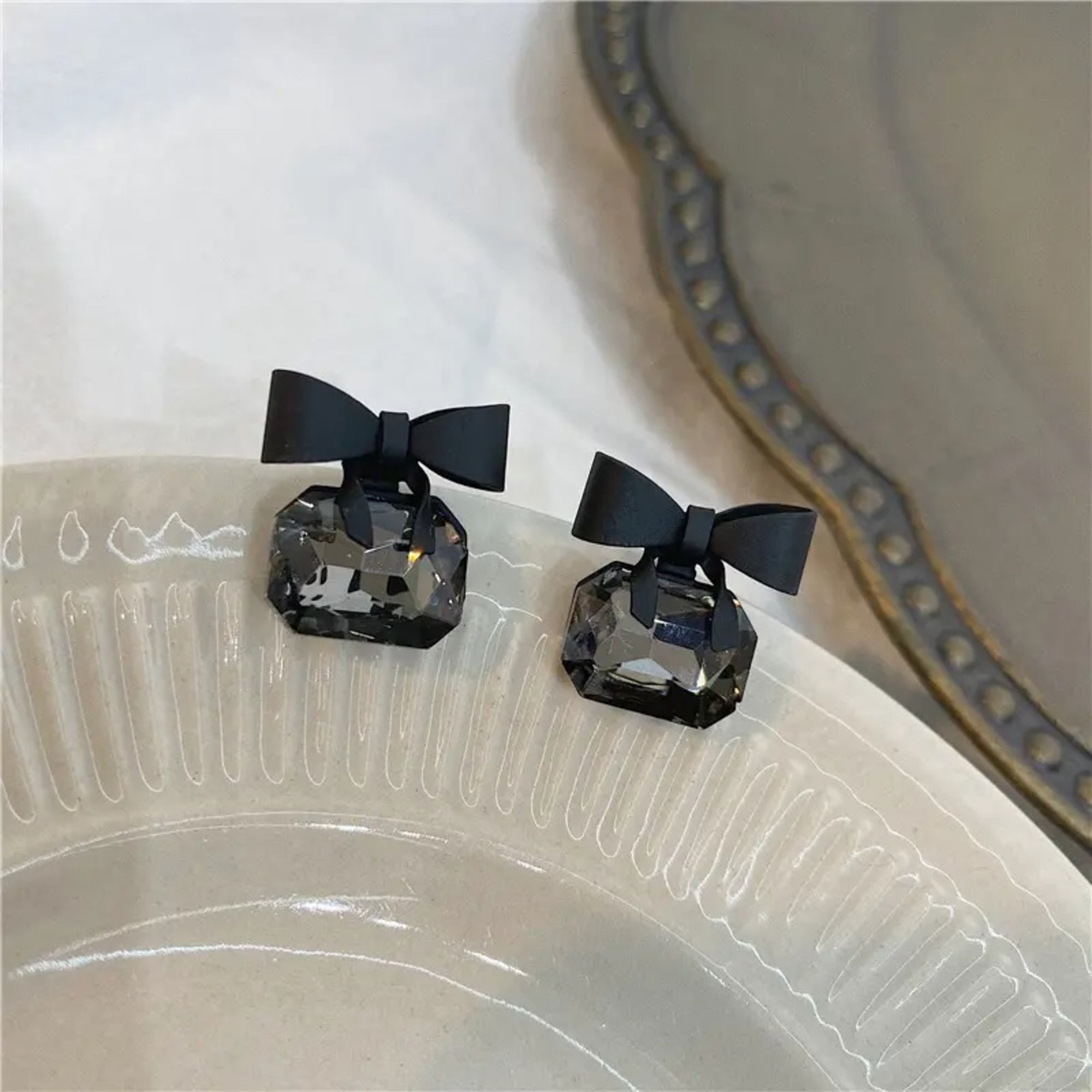 Enmode Latest Stylish Black Bow shape Crystal Drop Stud Earring for Women and Girls