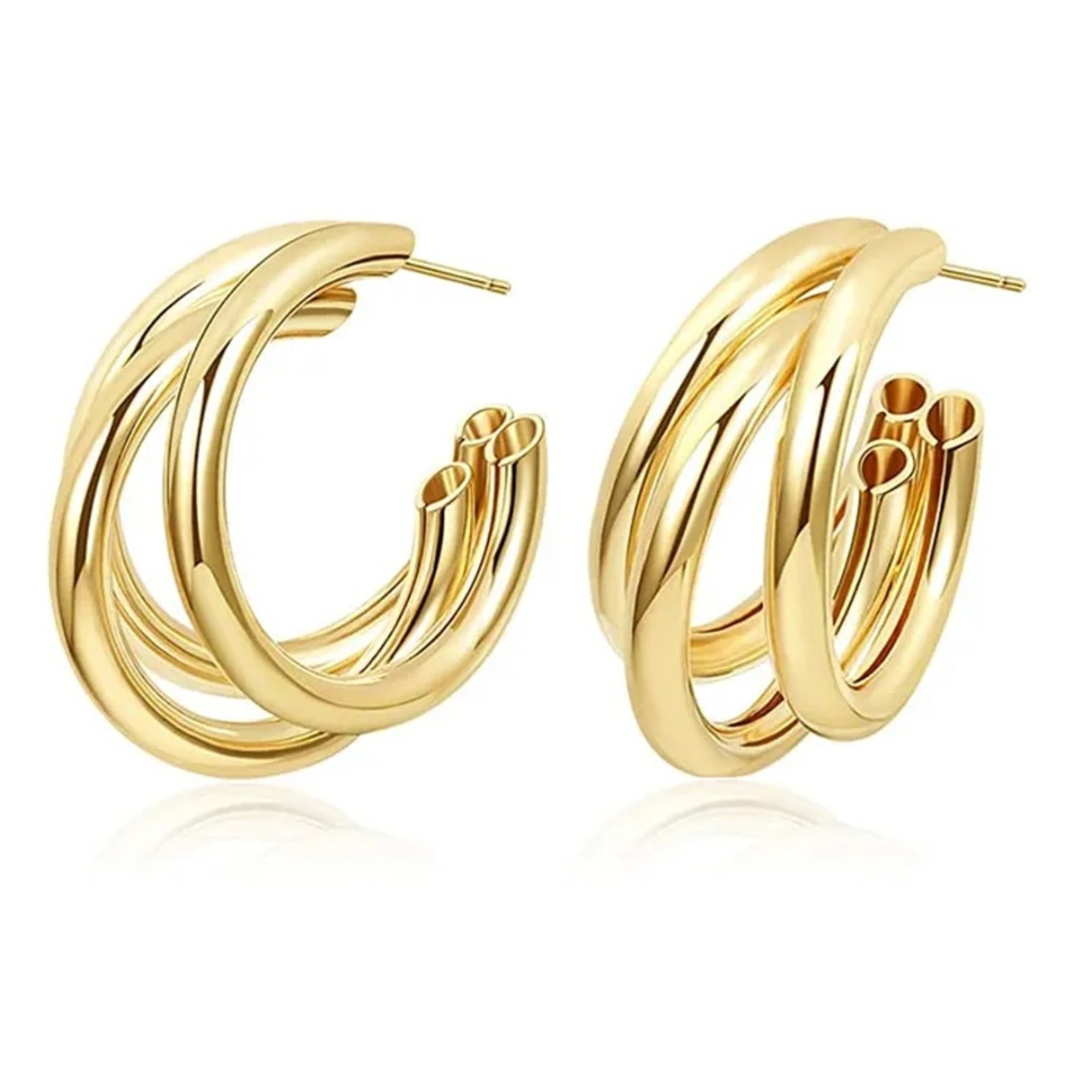 Enmode Latest Stylish 18K Plated Stainless Steel Multi-layer C-Shaped Drop Earring for Women and Girls