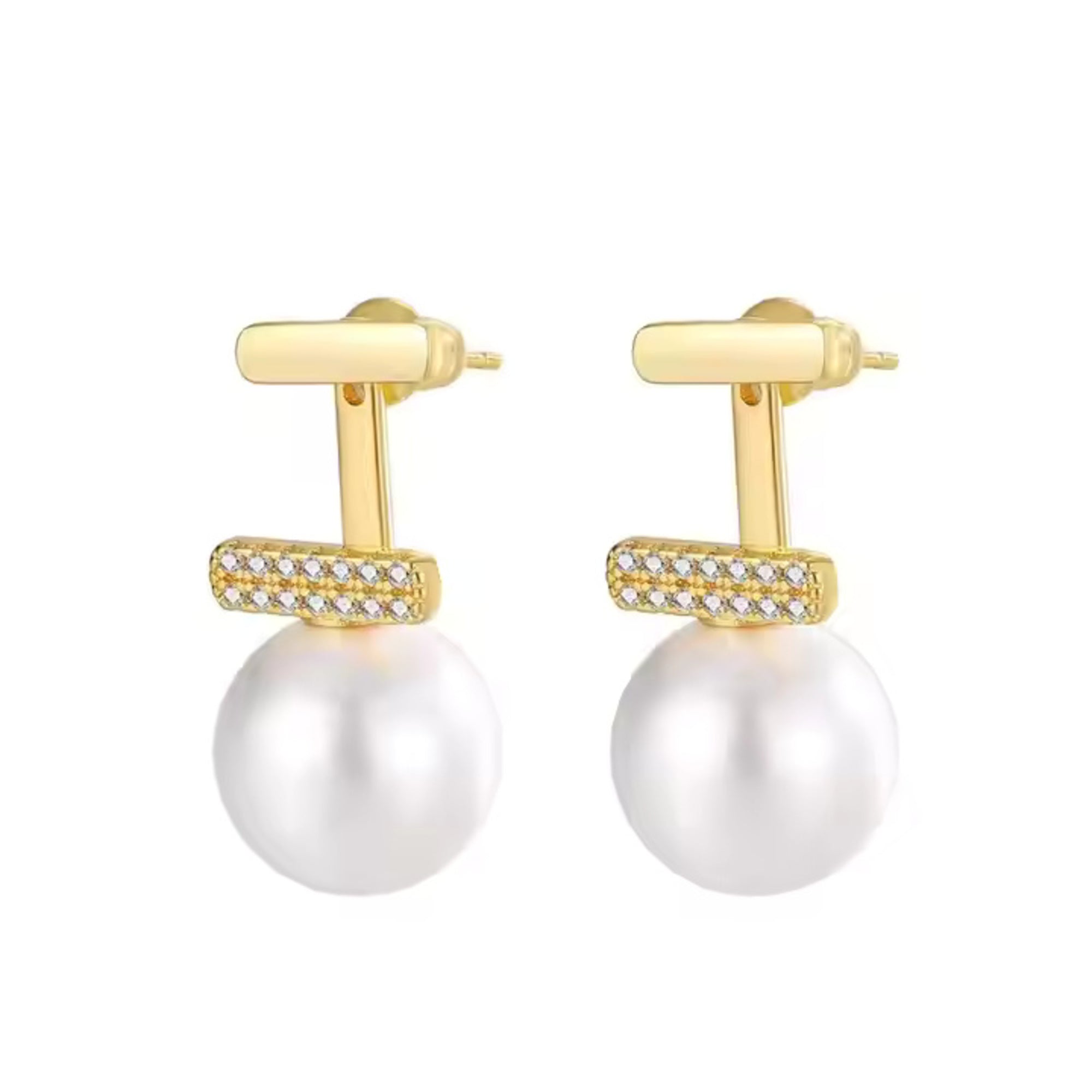 Enmode Latest Stylish 1Pearl Cubic Zirconia 18K Gold Plated Drop T-Shaped Drop Earring for Women and Girls